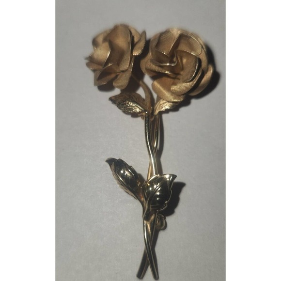 Vintage Signed AZ 1/20 12 Kt GF Rose Bouquet Pin Brooch - Picture 2 of 9